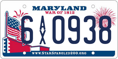 MD license plate 6AX0938