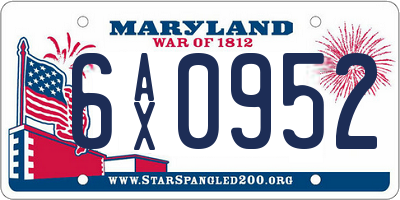 MD license plate 6AX0952