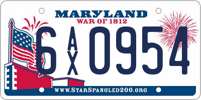 MD license plate 6AX0954