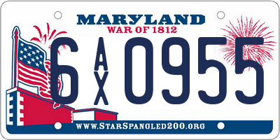 MD license plate 6AX0955