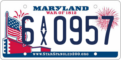 MD license plate 6AX0957