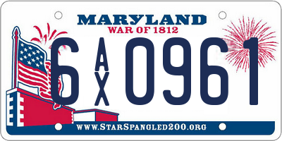 MD license plate 6AX0961