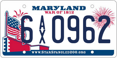 MD license plate 6AX0962