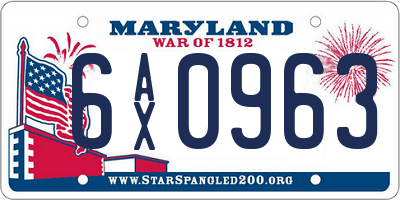 MD license plate 6AX0963