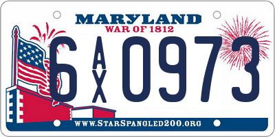 MD license plate 6AX0973