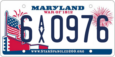 MD license plate 6AX0976