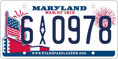MD license plate 6AX0978