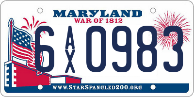 MD license plate 6AX0983