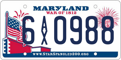 MD license plate 6AX0988