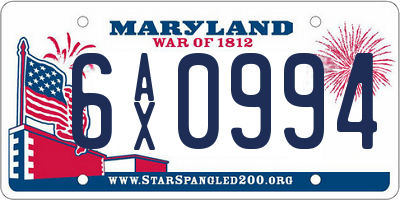 MD license plate 6AX0994