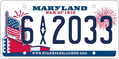 MD license plate 6AX2033