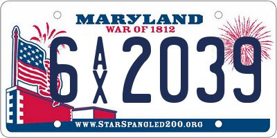 MD license plate 6AX2039