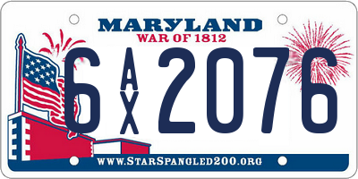 MD license plate 6AX2076