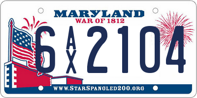 MD license plate 6AX2104