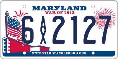MD license plate 6AX2127