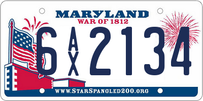 MD license plate 6AX2134