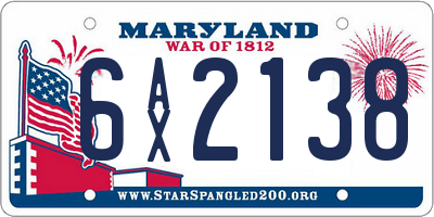 MD license plate 6AX2138