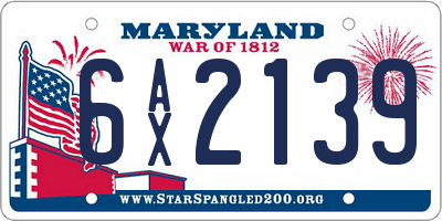 MD license plate 6AX2139