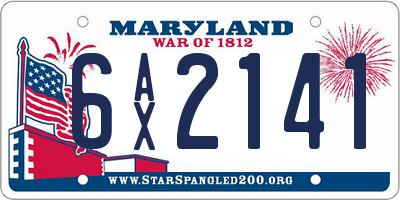 MD license plate 6AX2141