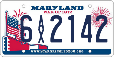 MD license plate 6AX2142