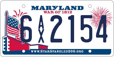 MD license plate 6AX2154