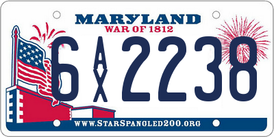 MD license plate 6AX2238