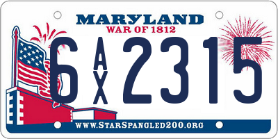 MD license plate 6AX2315
