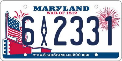 MD license plate 6AX2331