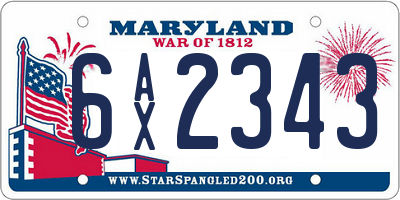 MD license plate 6AX2343