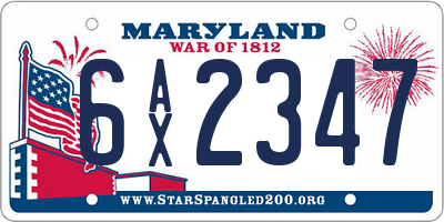MD license plate 6AX2347