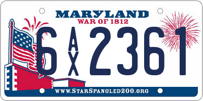 MD license plate 6AX2361