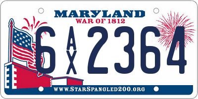 MD license plate 6AX2364