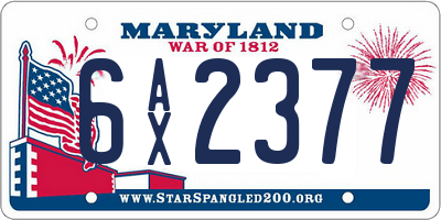 MD license plate 6AX2377