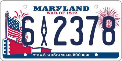 MD license plate 6AX2378