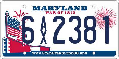 MD license plate 6AX2381