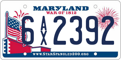 MD license plate 6AX2392