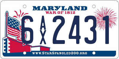 MD license plate 6AX2431