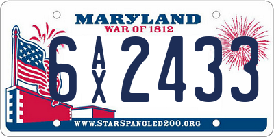 MD license plate 6AX2433