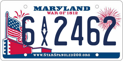 MD license plate 6AX2462