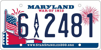 MD license plate 6AX2481