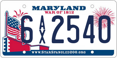 MD license plate 6AX2540