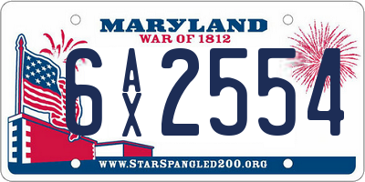 MD license plate 6AX2554