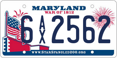 MD license plate 6AX2562