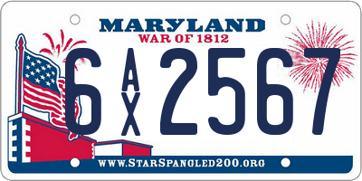 MD license plate 6AX2567