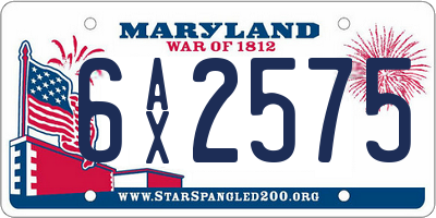MD license plate 6AX2575