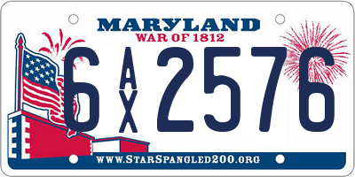 MD license plate 6AX2576