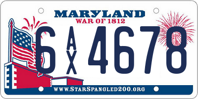 MD license plate 6AX4678
