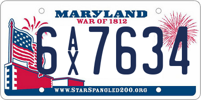 MD license plate 6AX7634