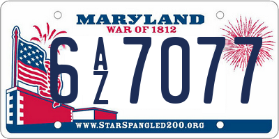 MD license plate 6AZ7077