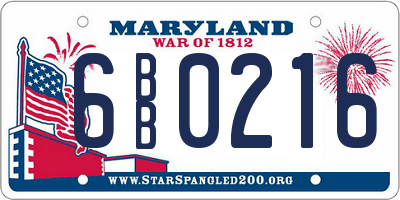 MD license plate 6BB0216